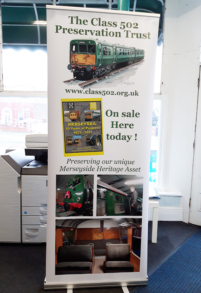 502 preservation society - merseyrail 50th anniversary banner